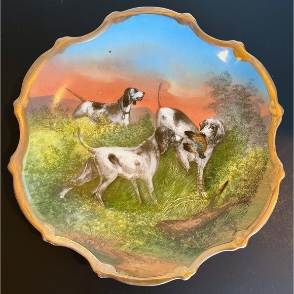 Antique Victoria Carlsbad Plate - Hunting Dogs  Made in Austria - Picture 1 of 13